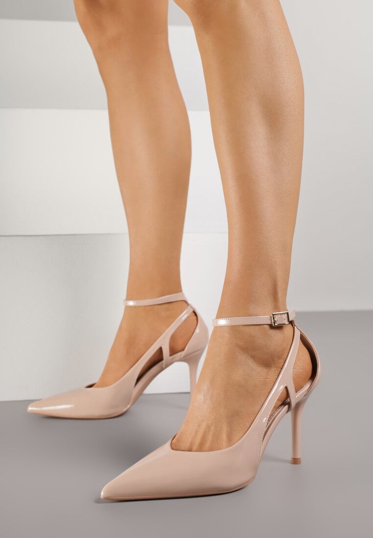 Beżowe Szpilki Lakierowane z Wycięciami Fyriana