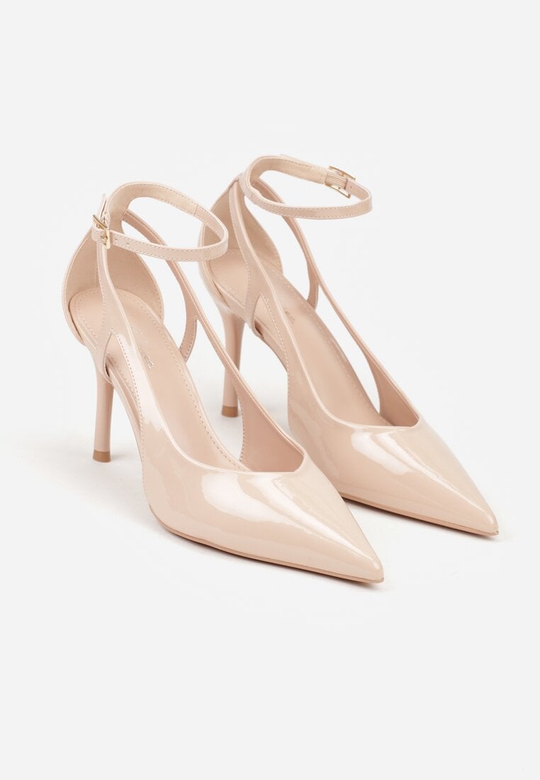 Beżowe Szpilki Lakierowane z Wycięciami Fyriana