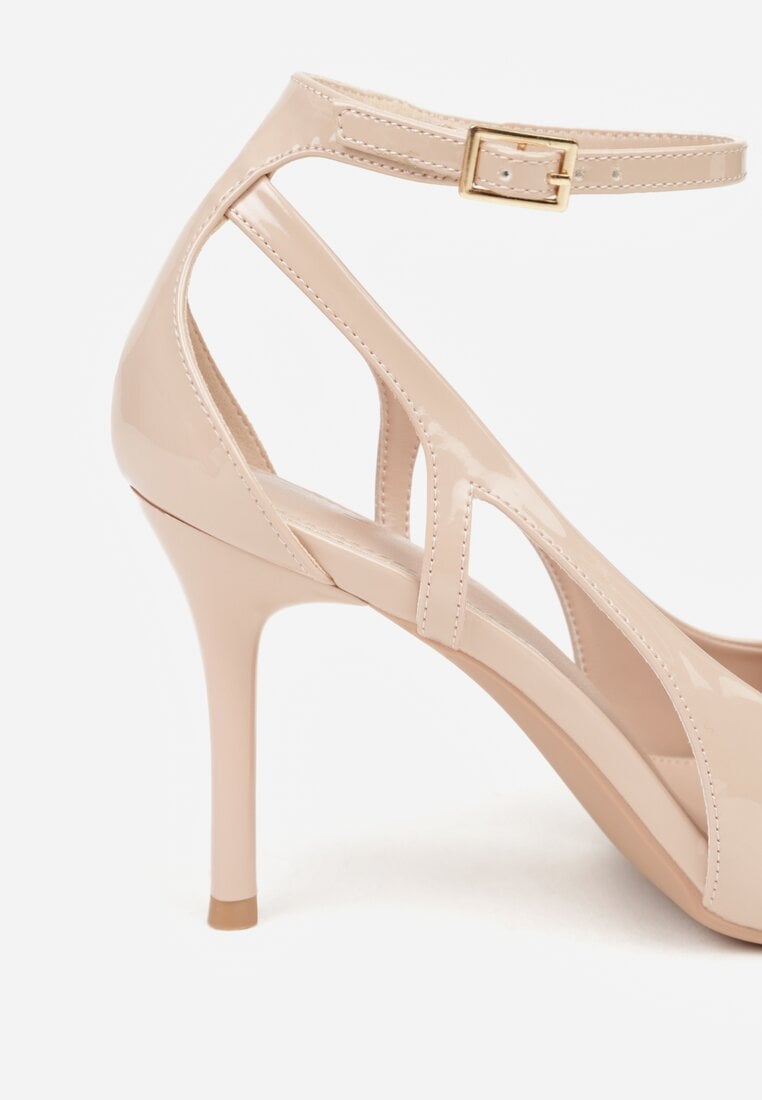 Beżowe Szpilki Lakierowane z Wycięciami Fyriana