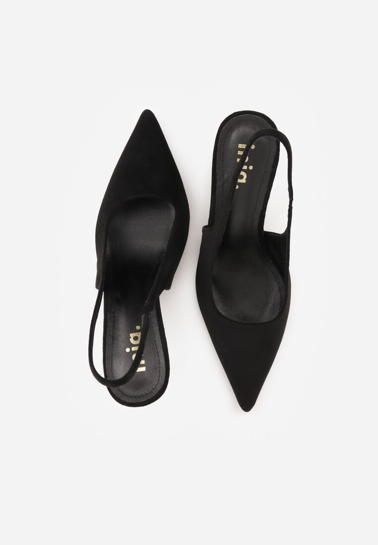 Czarne Sandały Slingback na Szpilce z Imitacji Zamszu Carilona