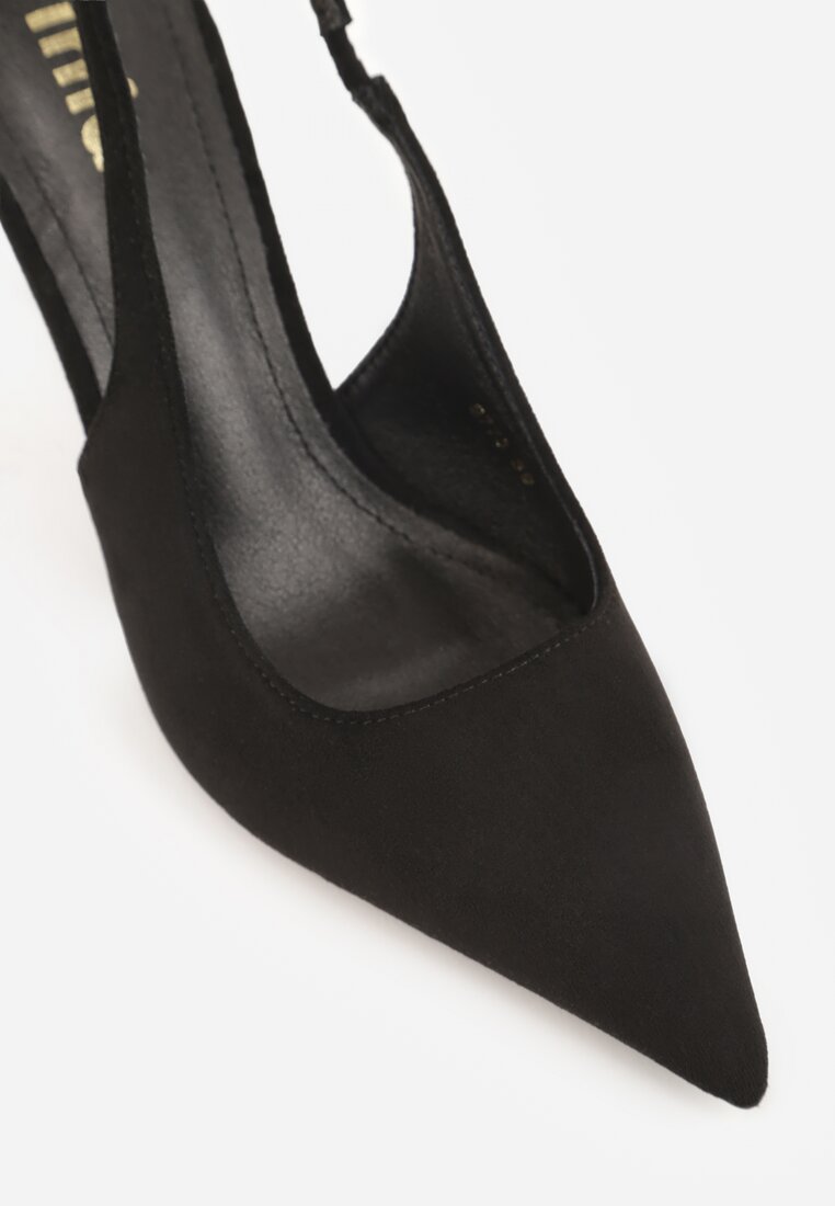 Czarne Sandały Slingback na Szpilce z Imitacji Zamszu Carilona