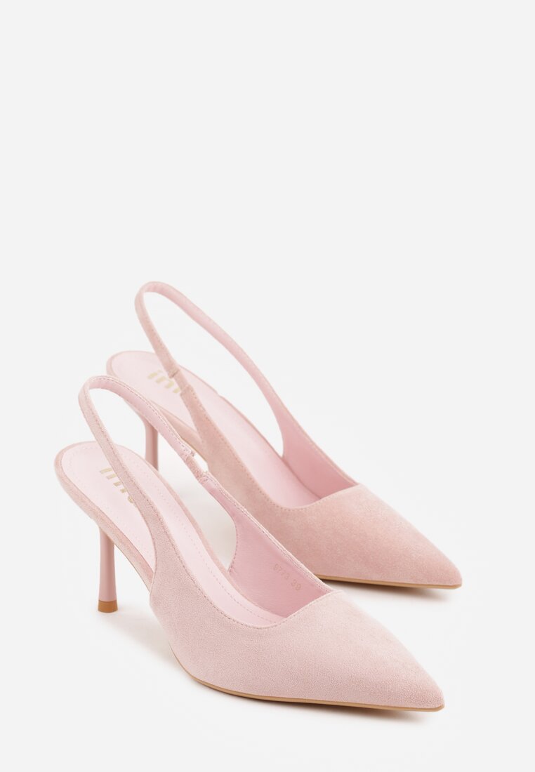 Różowe Sandały Slingback na Szpilce z Imitacji Zamszu Carilona