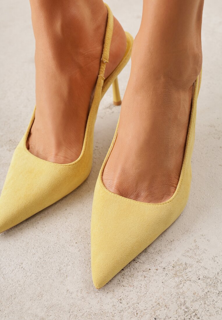 Żółte Sandały Slingback na Szpilce z Imitacji Zamszu Carilona