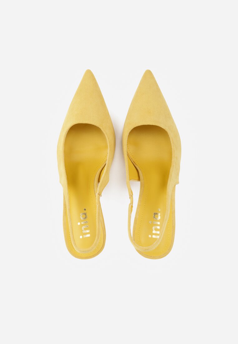 Żółte Sandały Slingback na Szpilce z Imitacji Zamszu Carilona