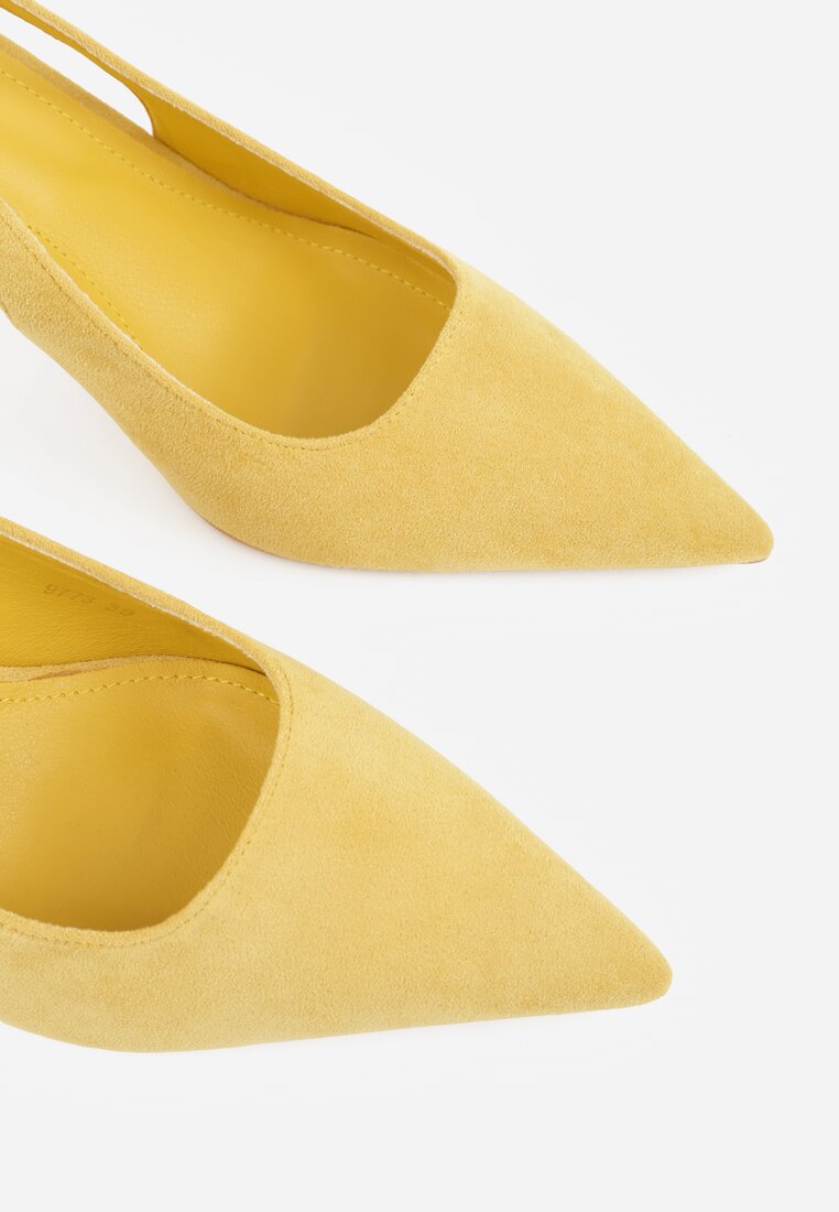 Żółte Sandały Slingback na Szpilce z Imitacji Zamszu Carilona