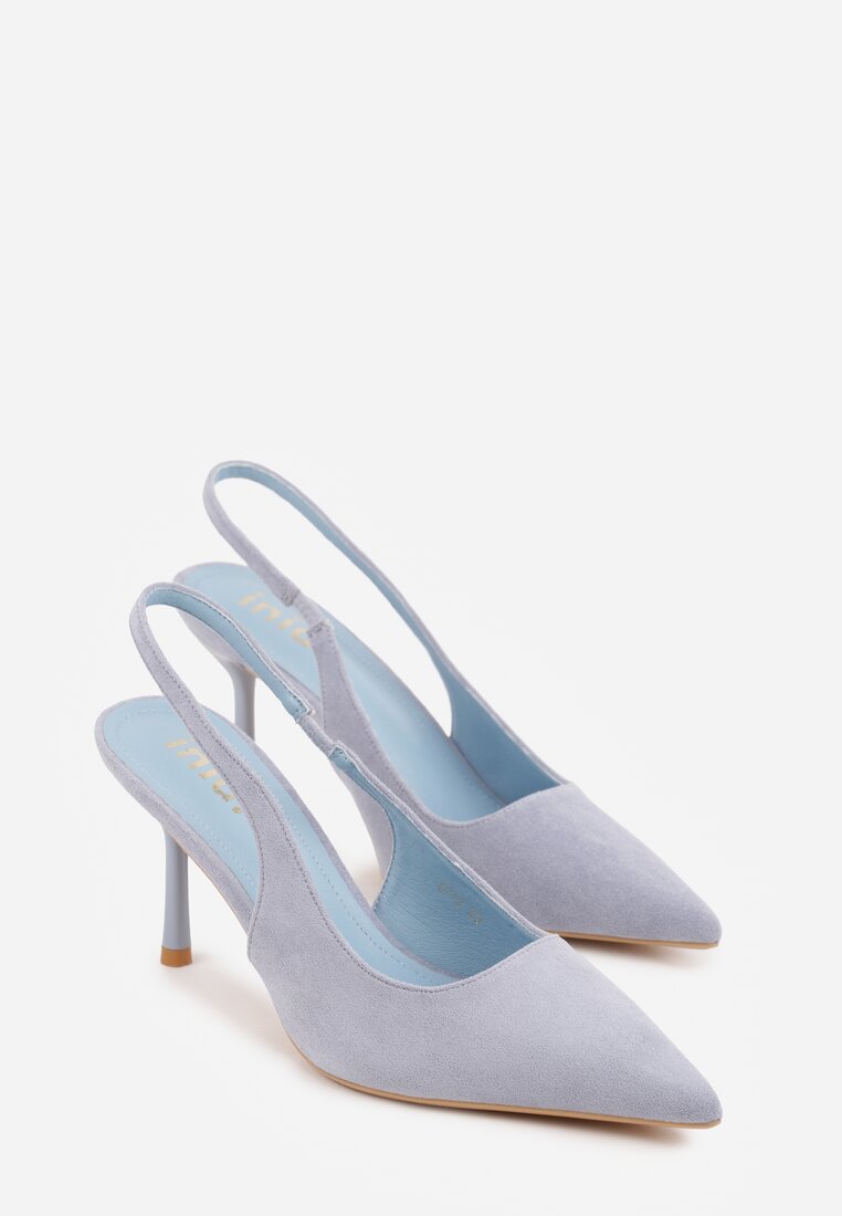 Niebieskie Sandały Slingback na Szpilce z Imitacji Zamszu Carilona