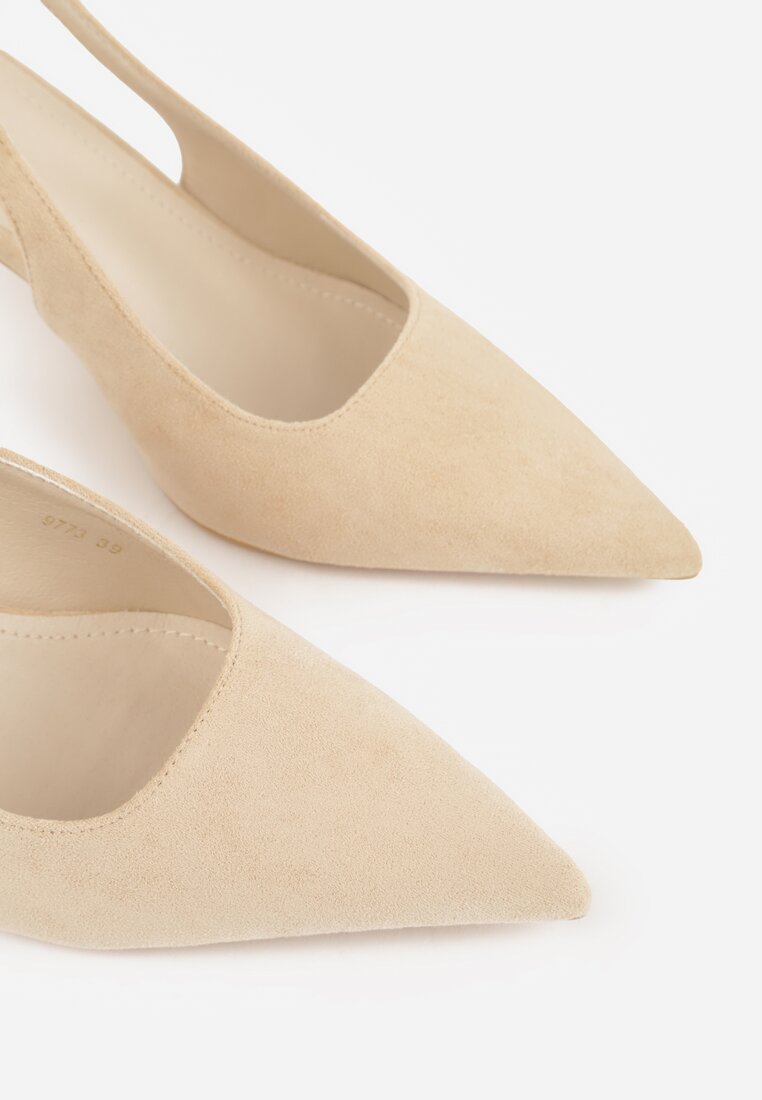 Beżowe Sandały Slingback na Szpilce z Imitacji Zamszu Carilona
