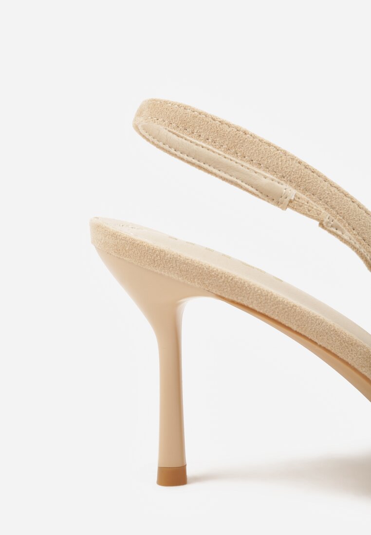 Beżowe Sandały Slingback na Szpilce z Imitacji Zamszu Carilona