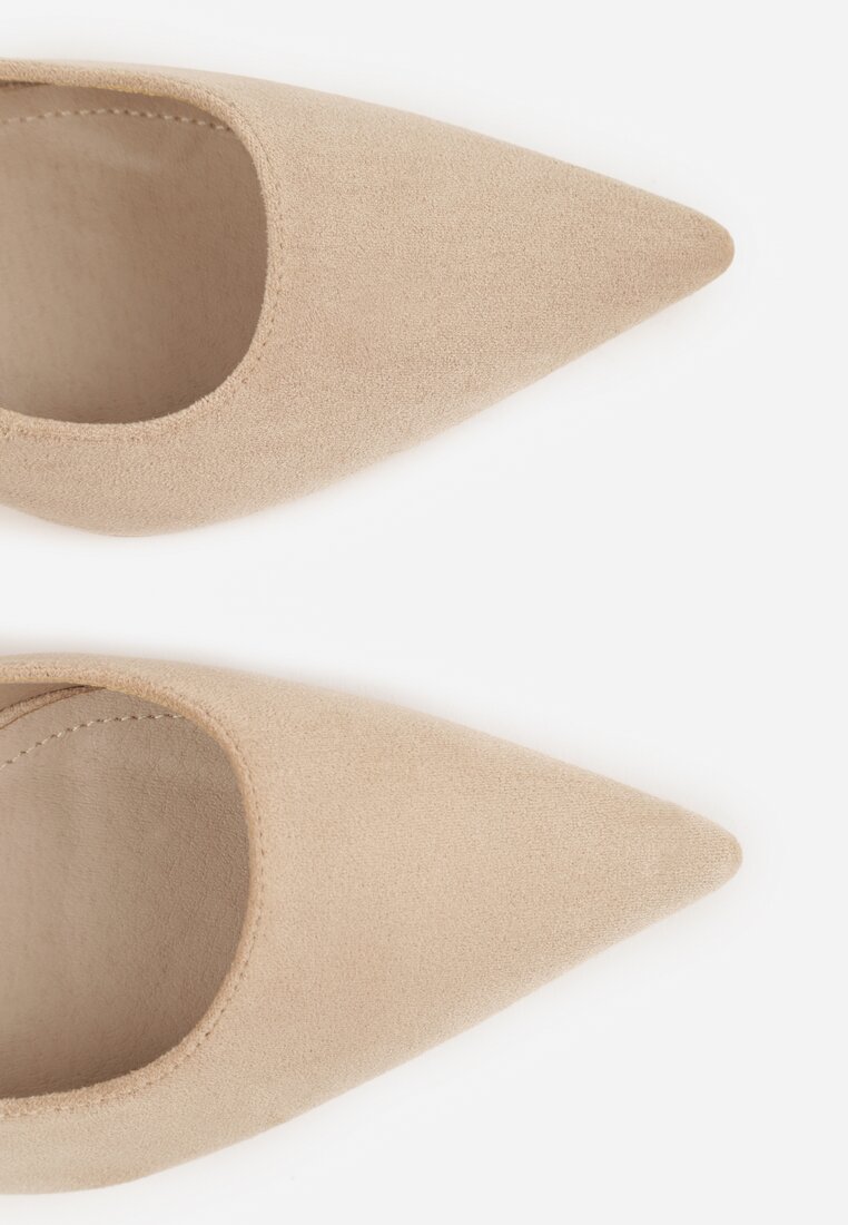 Ciemnobeżowe Sandały z Imitacji Zamszu na Szpilce z Odkrytą Piętą Adrasiphaeia