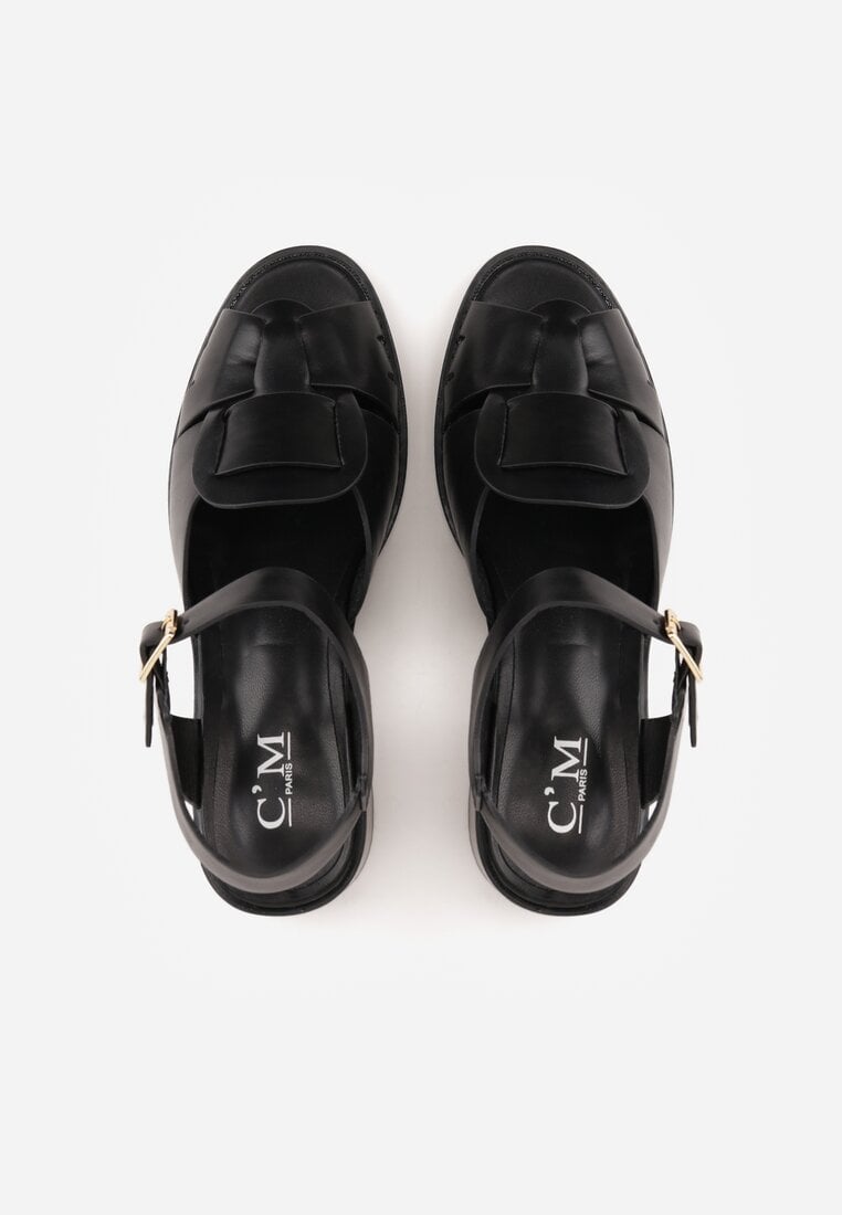 Czarne Sandały na Słupku z Geometryczną Cholewką Aiganele