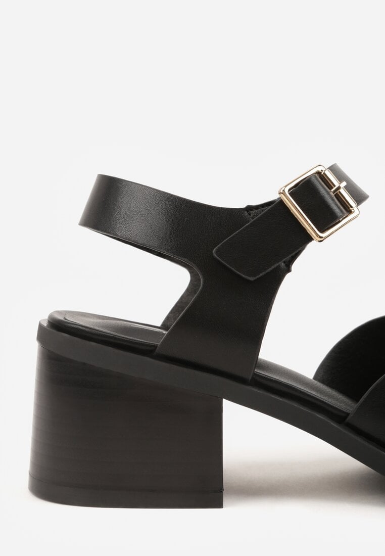 Czarne Sandały na Słupku z Geometryczną Cholewką Aiganele