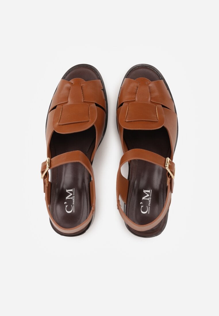 Brązowe Sandały na Słupku z Geometryczną Cholewką Aiganele