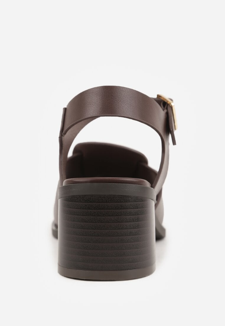 Ciemnobrązowe Sandały na Słupku z Geometryczną Cholewką Aiganele