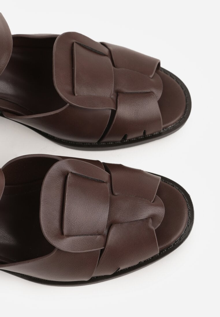 Ciemnobrązowe Sandały na Słupku z Geometryczną Cholewką Aiganele