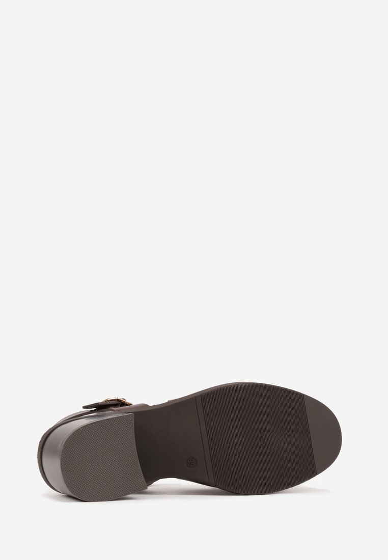 Ciemnobrązowe Sandały na Słupku Ozdobione Wycięciami Rharlan