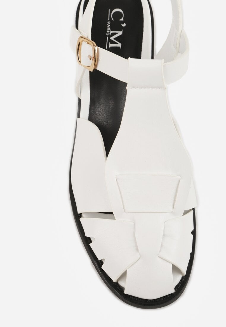 Białe Sandały na Słupku Ozdobione Wycięciami Rharlan