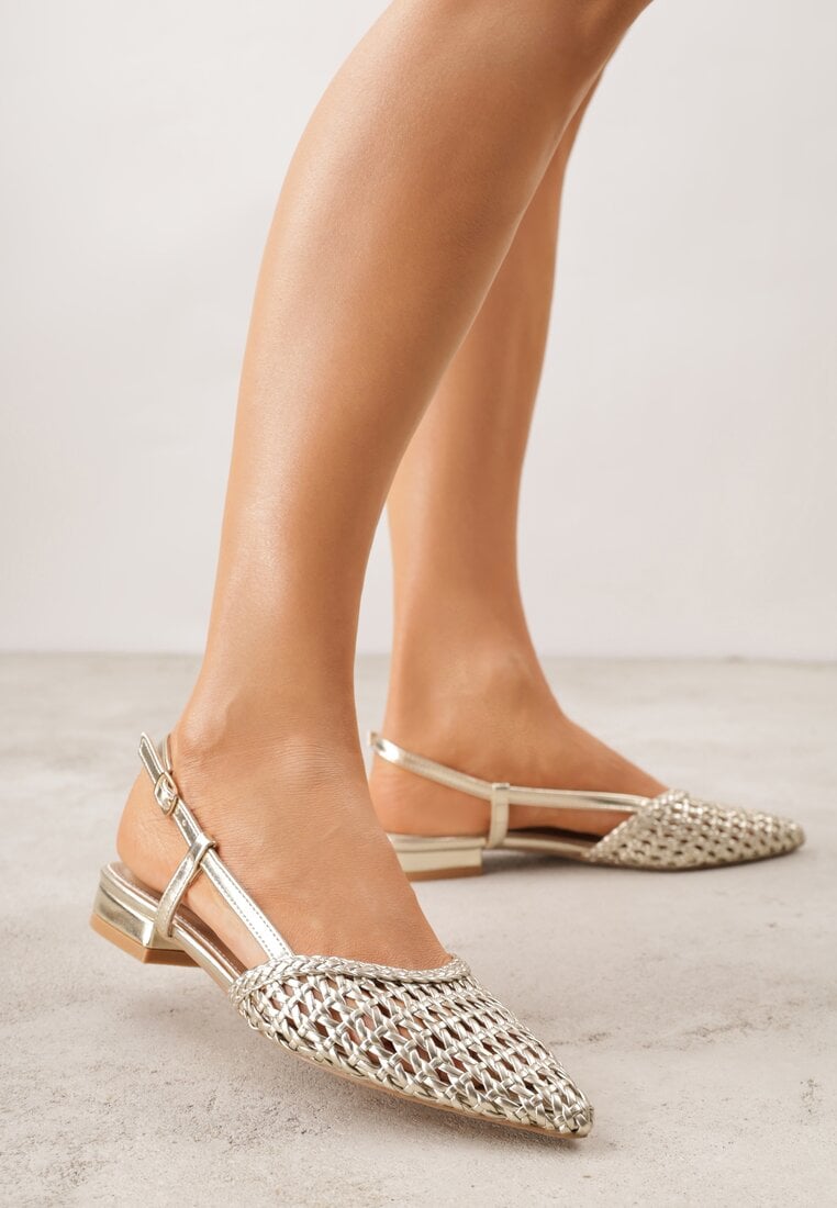 Złote Sandały z Plecioną Cholewką Triscan