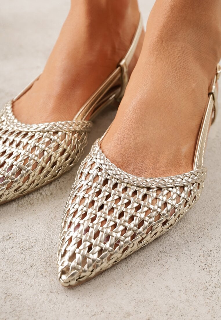 Złote Sandały z Plecioną Cholewką Triscan