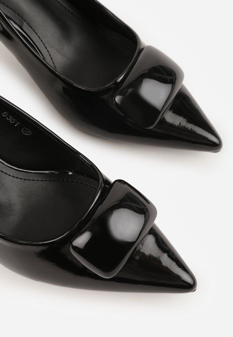 Czarne Czółenka Lakierowane na Szpilce z Aplikacją 3D Ianvyre