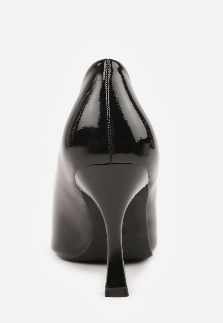 Czarne Czółenka Lakierowane na Szpilce z Aplikacją 3D Ianvyre