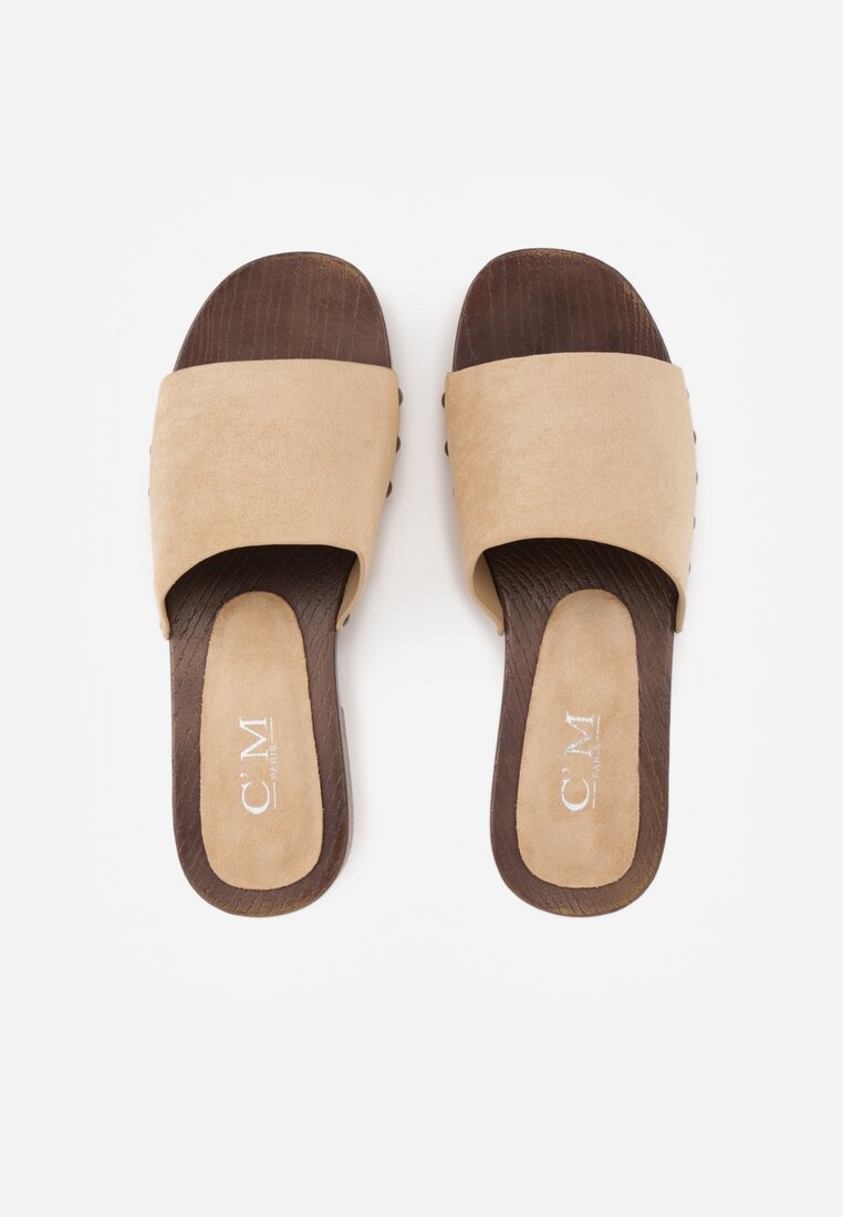 Beżowe Klapki z Nitami Lephiaphe