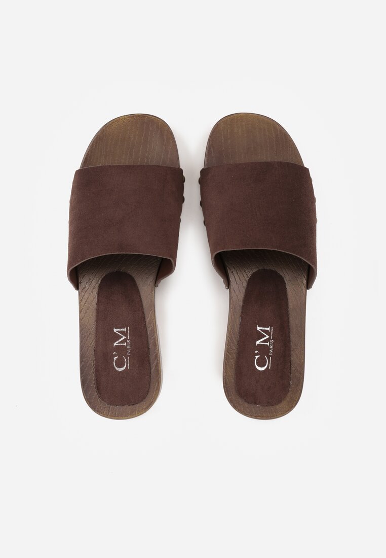 Ciemnobrązowe Klapki z Nitami Lephiaphe