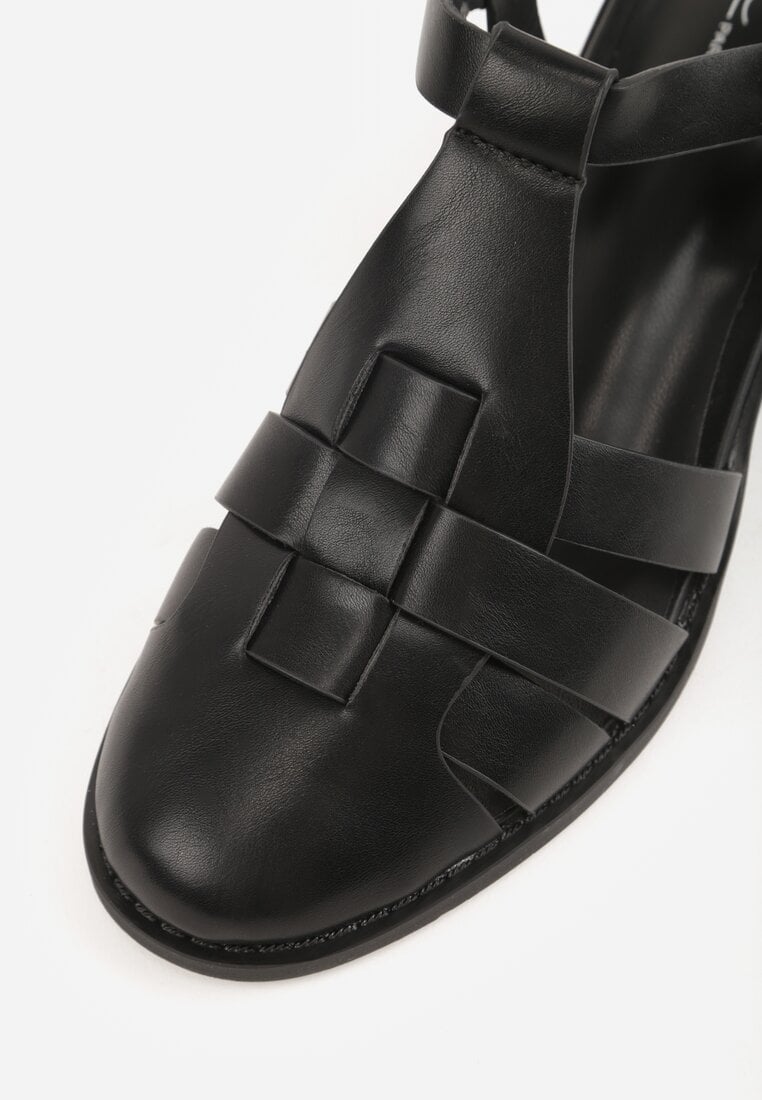 Czarne Sandały na Stożku Ozdobione Geometryczną Cholewką Peripe