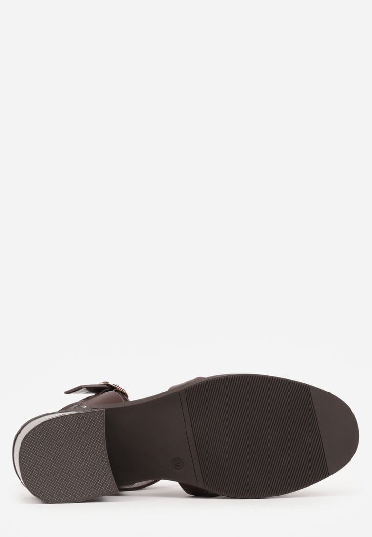 Ciemnobrązowe Sandały na Stożku Ozdobione Geometryczną Cholewką Peripe