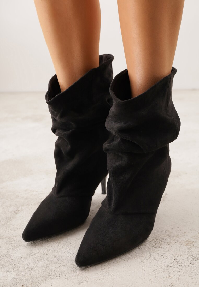 Czarne Botki na Szpilce Typu Slouchy Anitai