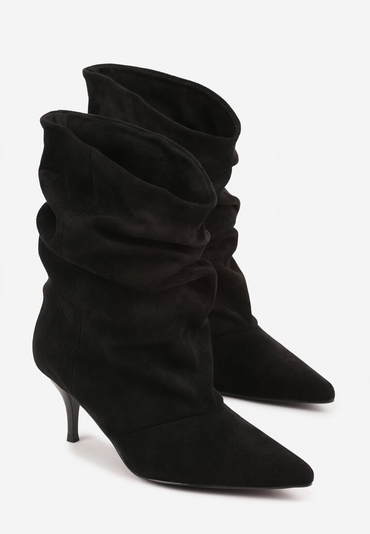 Czarne Botki na Szpilce Typu Slouchy Anitai
