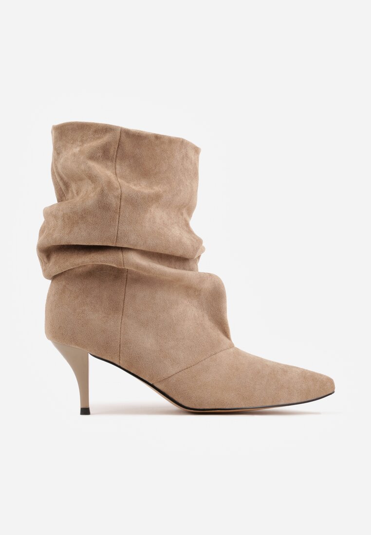 Ciemnobeżowe Botki na Szpilce Typu Slouchy Anitai