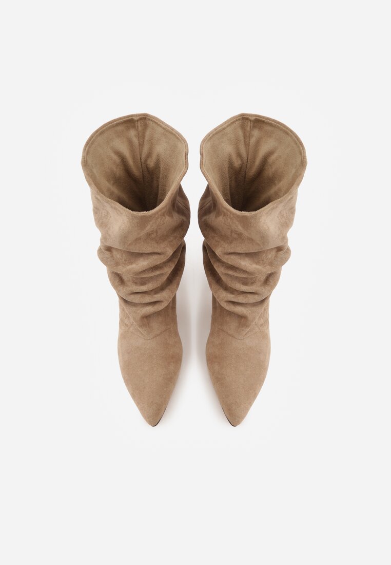 Ciemnobeżowe Botki na Szpilce Typu Slouchy Anitai