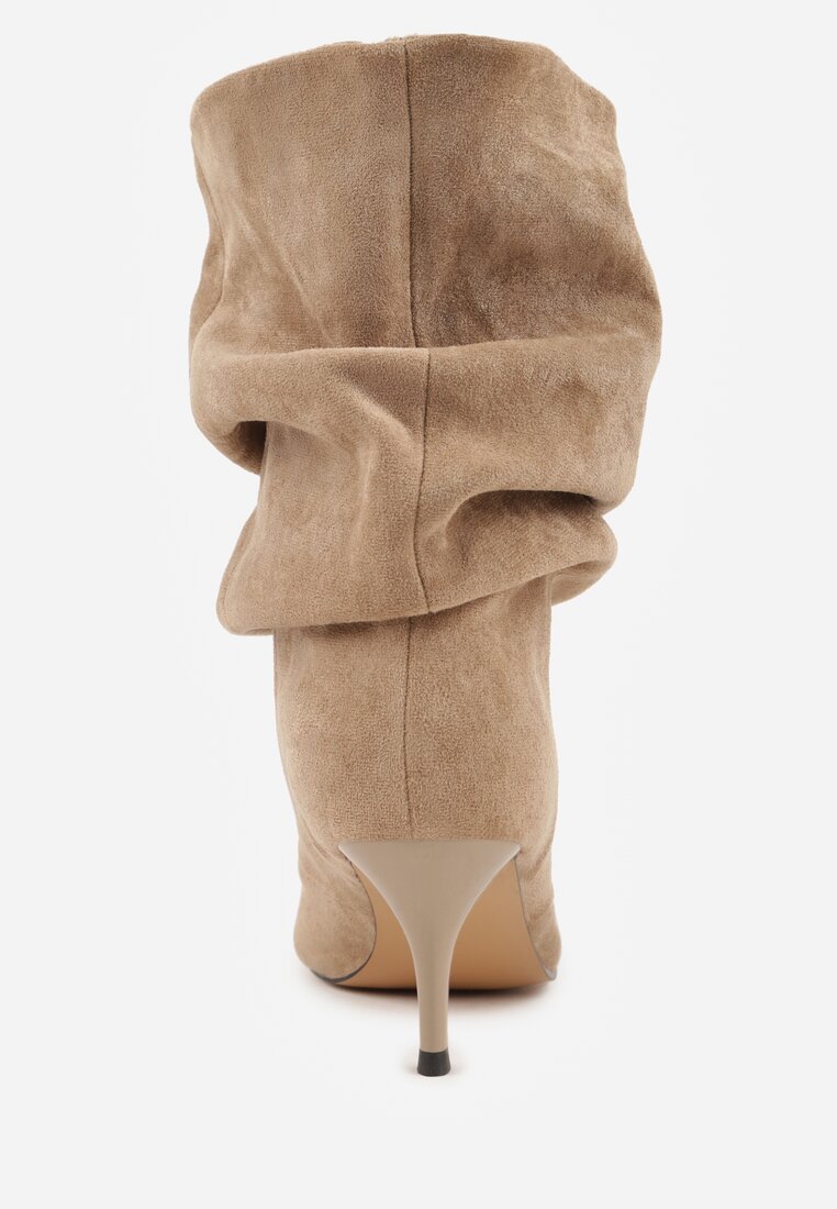 Ciemnobeżowe Botki na Szpilce Typu Slouchy Anitai