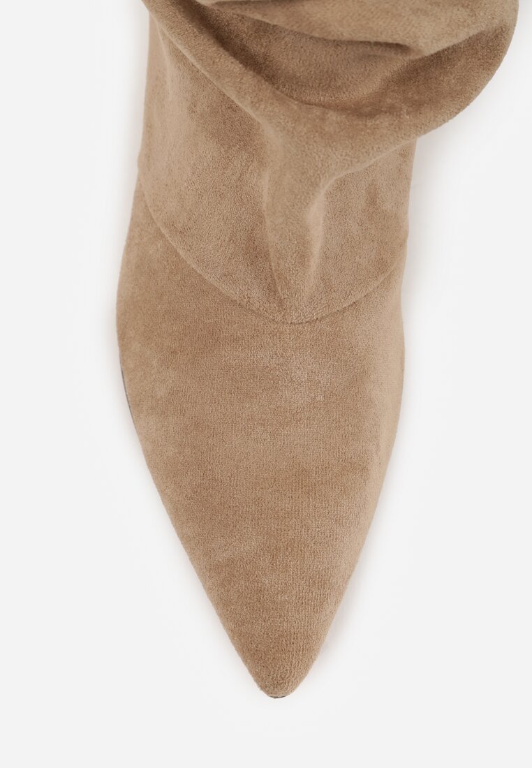 Ciemnobeżowe Botki na Szpilce Typu Slouchy Anitai