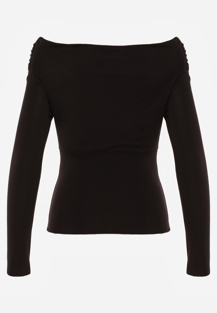 Czarna Marszczona Bluzka z Bawełną i Dekoltem w Łódkę Orinlia