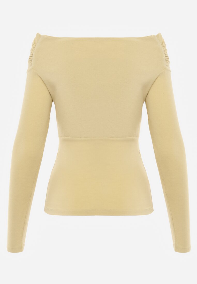 Zielona Marszczona Bluzka z Bawełną i Dekoltem w Łódkę Orinlia