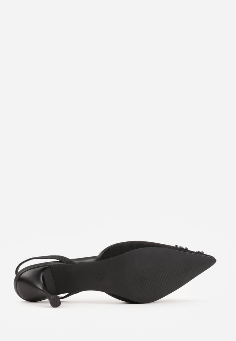 Czarne Sandały na Szpilce Ozdobione Haftowanym Wzorem i Koralikami Sametis