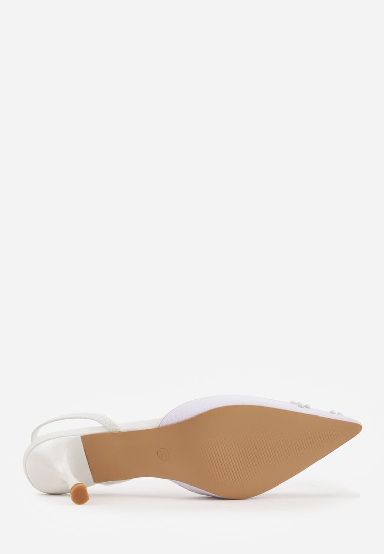 Białe Sandały na Szpilce Ozdobione Haftowanym Wzorem i Koralikami Sametis