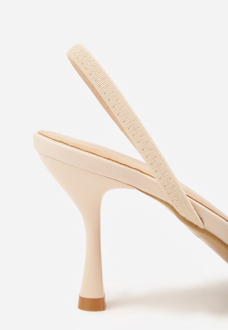 Beżowe Sandały na Szpilce Ozdobione Haftowanym Wzorem i Koralikami Sametis