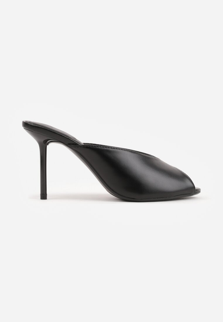 Czarne Klapki na Szpilce z Wyciętą Cholewką Ariesona