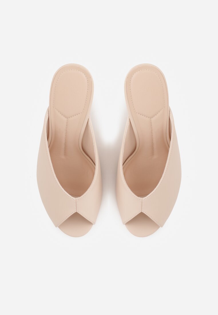 Beżowe Klapki na Szpilce z Wyciętą Cholewką Ariesona