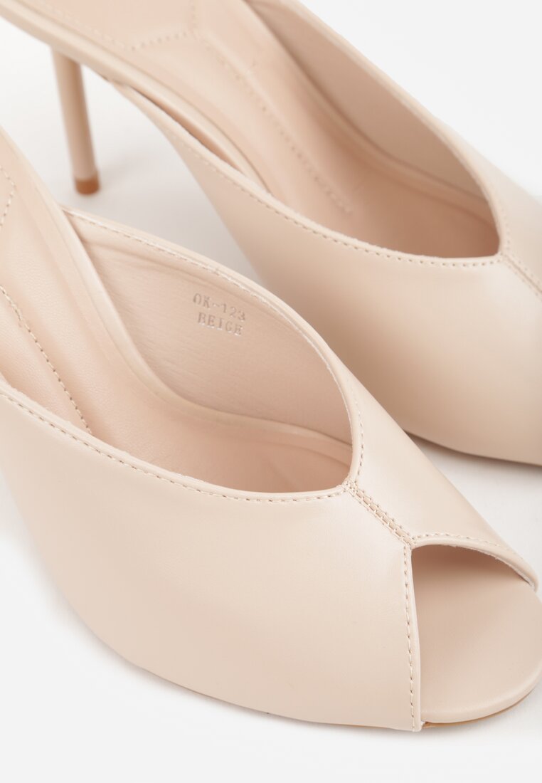 Beżowe Klapki na Szpilce z Wyciętą Cholewką Ariesona