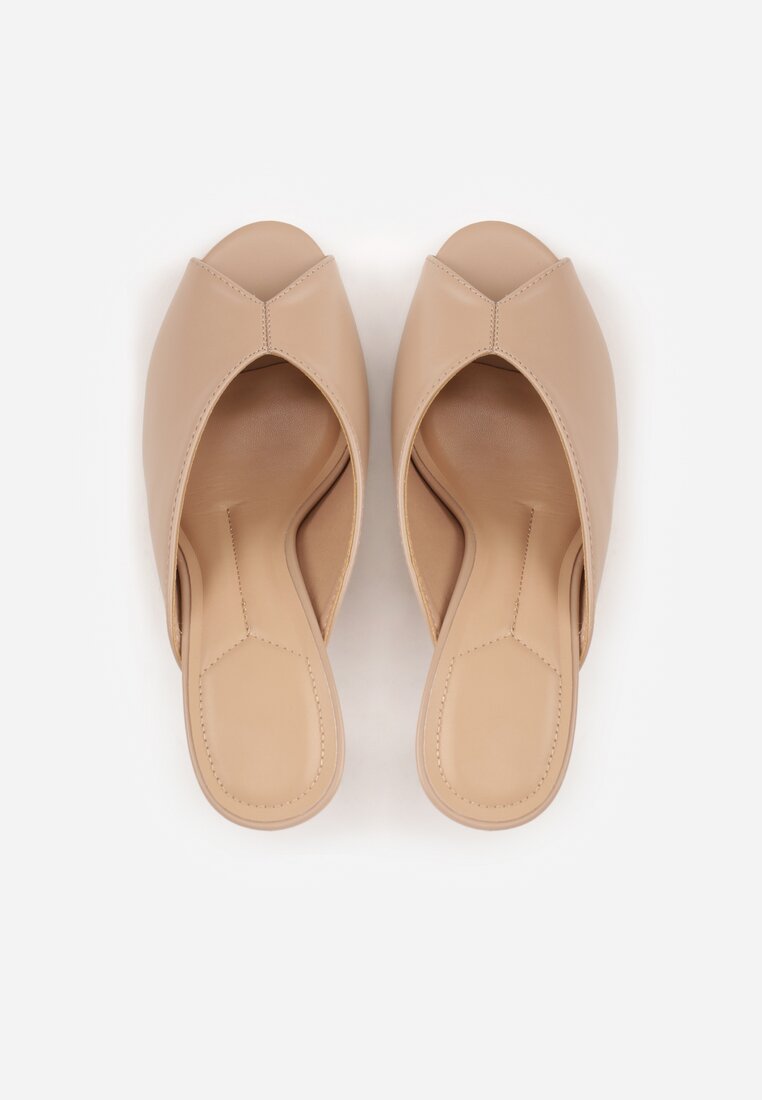 Ciemnobeżowe Klapki na Szpilce z Wyciętą Cholewką Ariesona