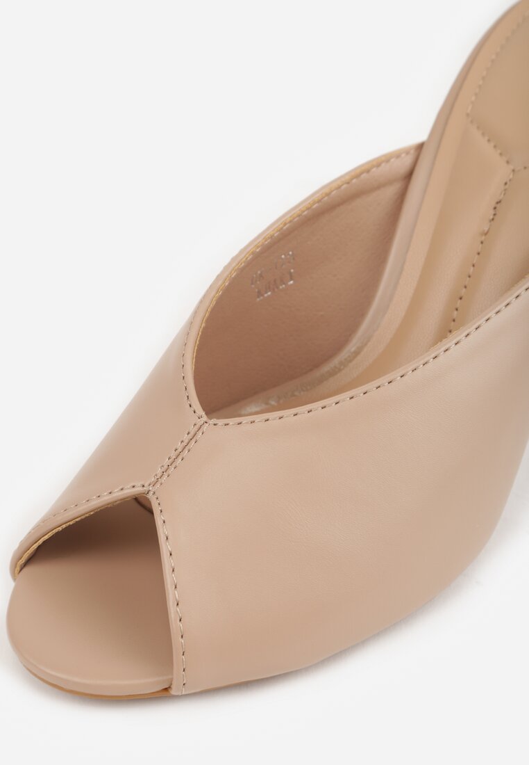 Ciemnobeżowe Klapki na Szpilce z Wyciętą Cholewką Ariesona