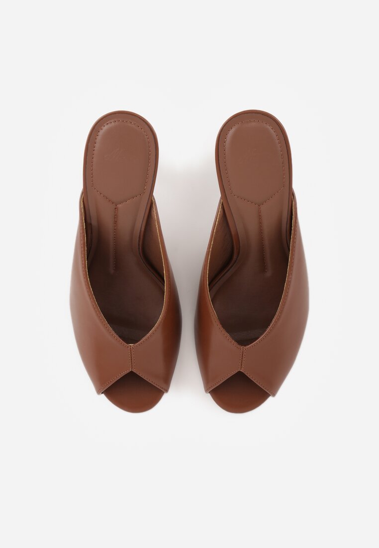 Brązowe Klapki na Szpilce z Wyciętą Cholewką Ariesona