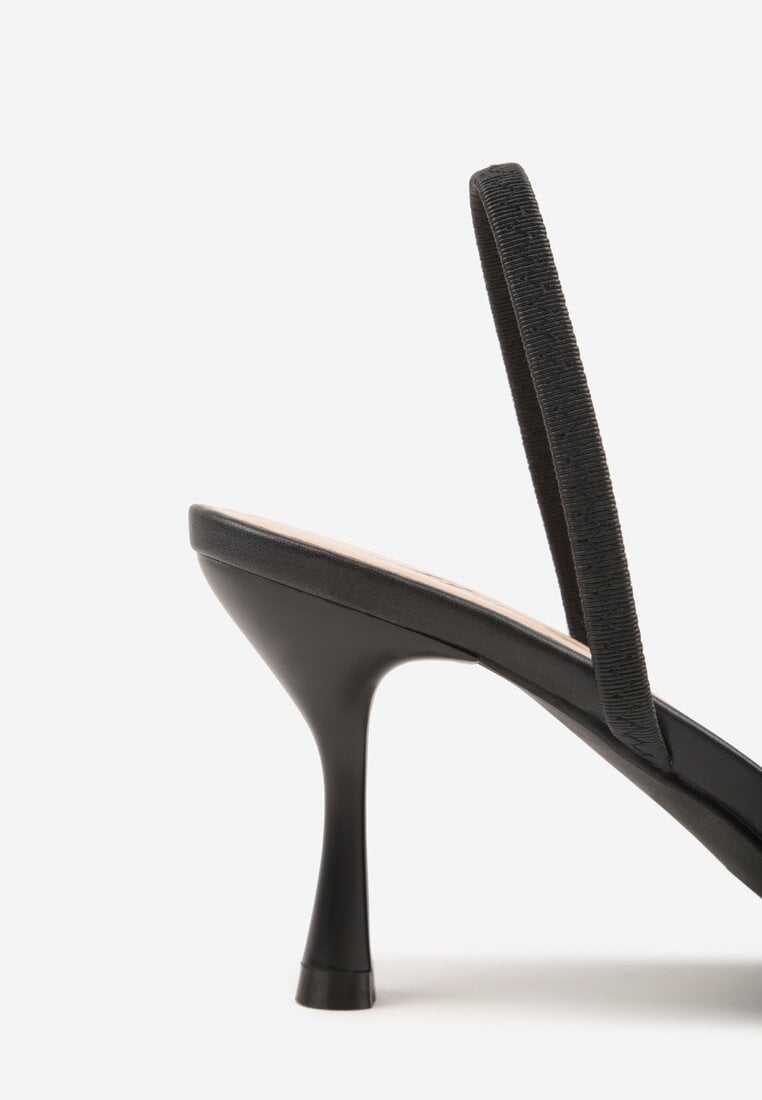 Czarne Transparentne Sandały na Szpilce Ozdobione Koronką  Thetune