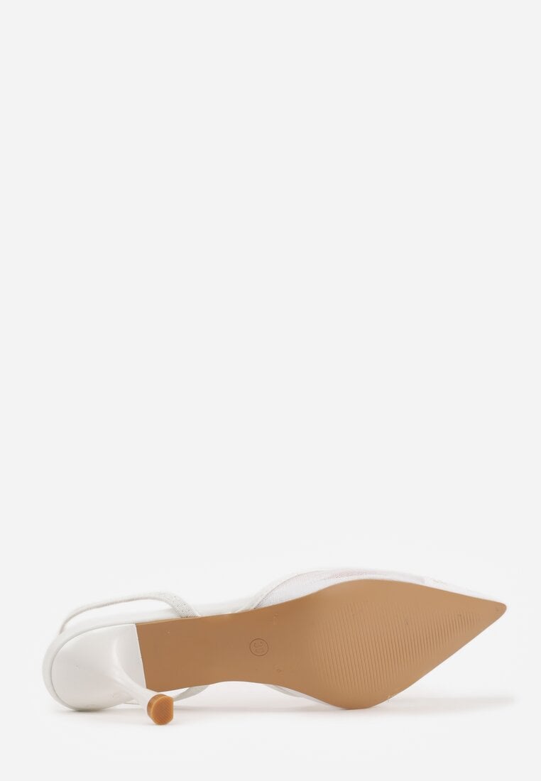 Białe Transparentne Sandały na Szpilce Ozdobione Koronką  Thetune