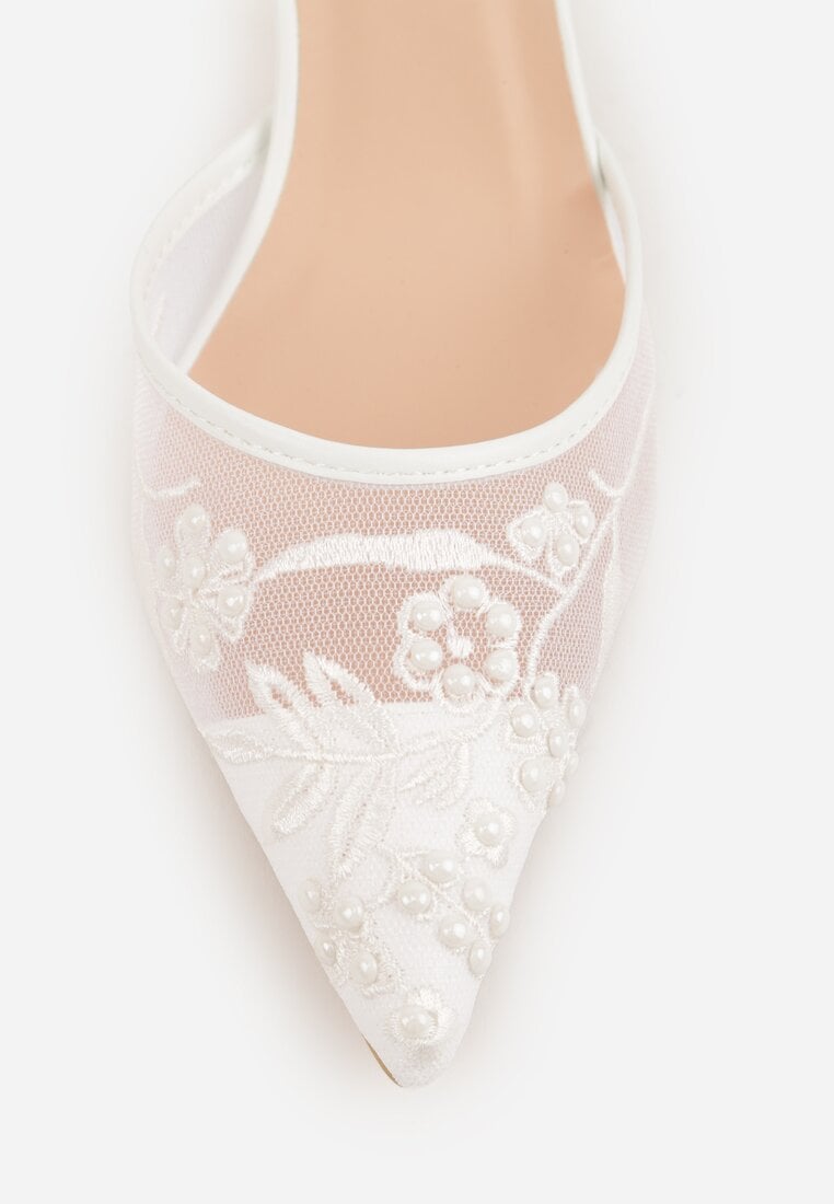 Białe Transparentne Sandały na Szpilce Ozdobione Koronką  Thetune