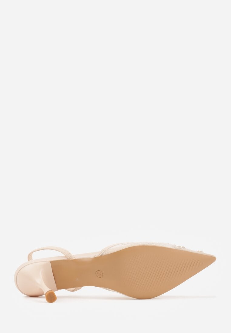 Beżowe Transparentne Sandały na Szpilce Ozdobione Koronką  Thetune