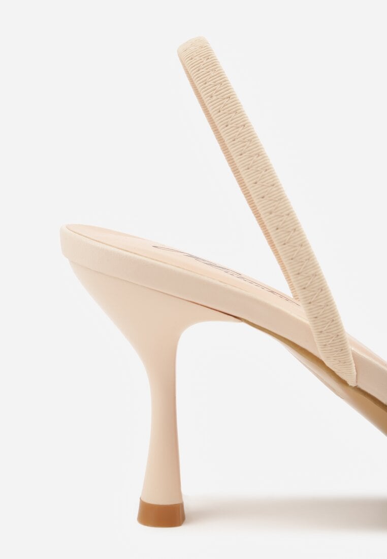 Beżowe Transparentne Sandały na Szpilce Ozdobione Koronką  Thetune